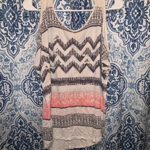 Aztec/ white/ pink cold shoulder top